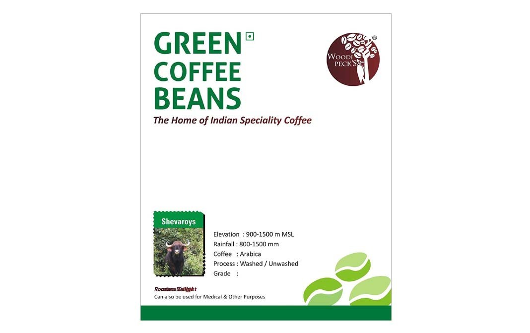 Woodi Peck's Green Coffee Beans, Shevaroys   Box  200 grams